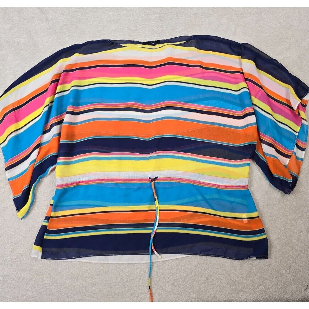 Chaps Sheer Top Womens Medium Kimono Lightweight Colorful Summer Drawstring